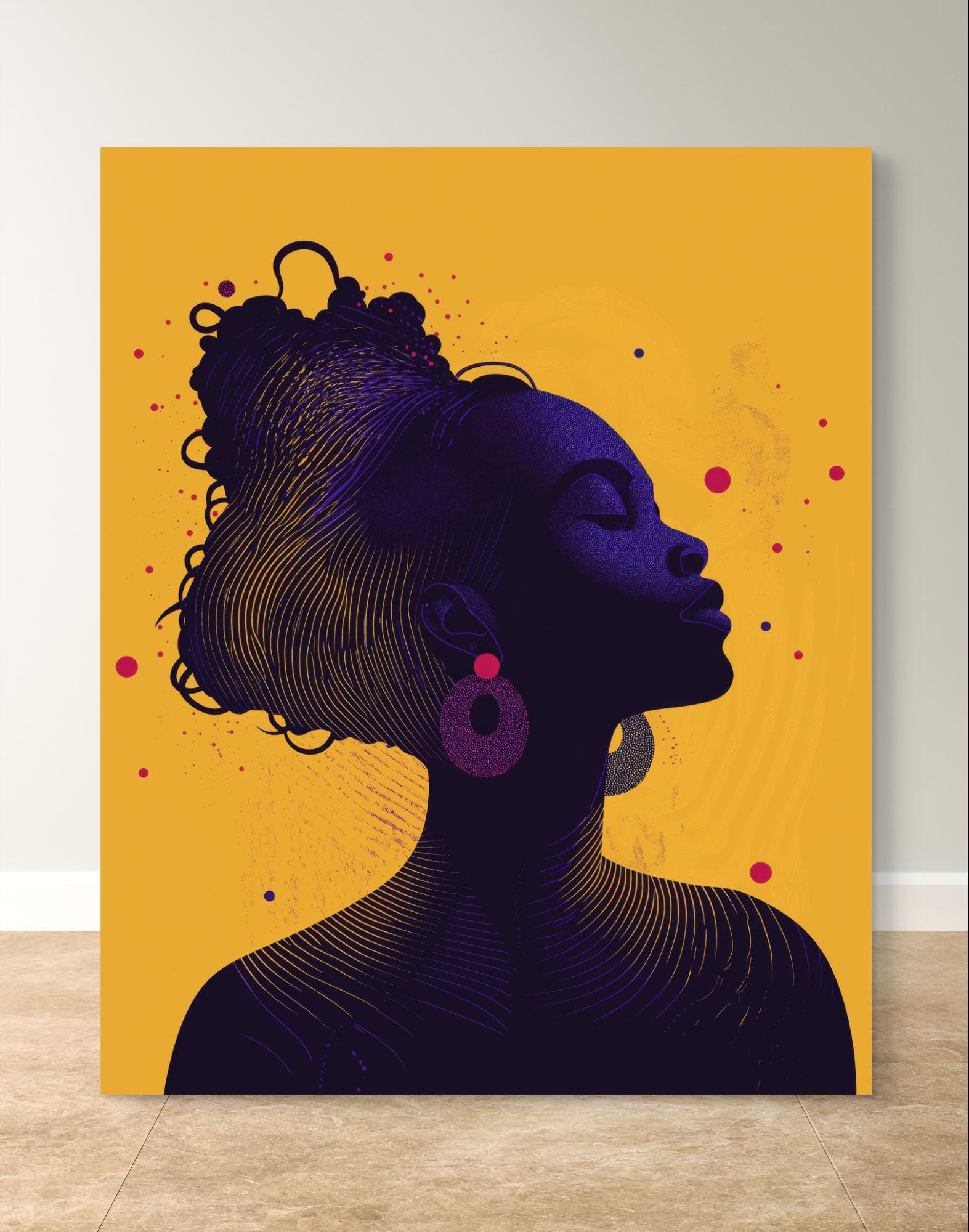 Bold silhouette art
Black woman art print
Feminine wall art
Modern Afrocentric art
Yellow wall art decor
Empowerment silhouette art
Afrocentric wall decor
African American silhouette
Empowering woman art
Black cultural decor
Contemporary African art