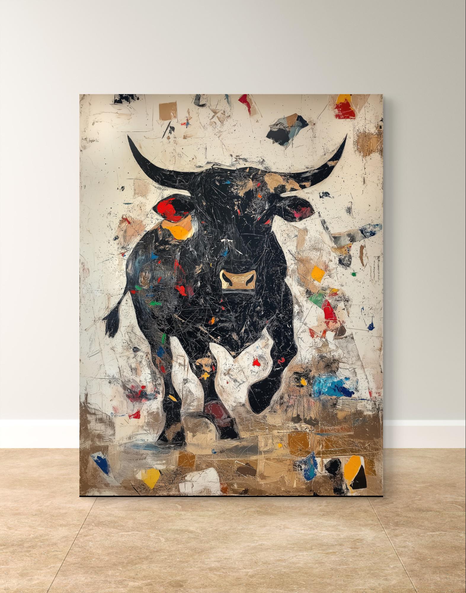 abstract bull art
modern metal print
bull wall decor
vibrant abstract art
energy art print
dynamic wall art
animal metal print
colorful bull artwork
statement piece decor
rustic wall art
bold animal print
metal wall art
abstract art decor