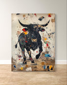 abstract bull art
modern metal print
bull wall decor
vibrant abstract art
energy art print
dynamic wall art
animal metal print
colorful bull artwork
statement piece decor
rustic wall art
bold animal print
metal wall art
abstract art decor