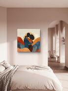 Romantic Afrocentric couple art featuring bold abstract patterns and warm tones, available as a premium ready-to-hang canvas print. Perfect for modern and cultural home decor.