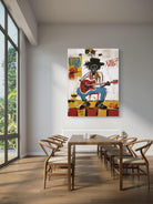 Dining room with a colorful abstract painting on the wall
